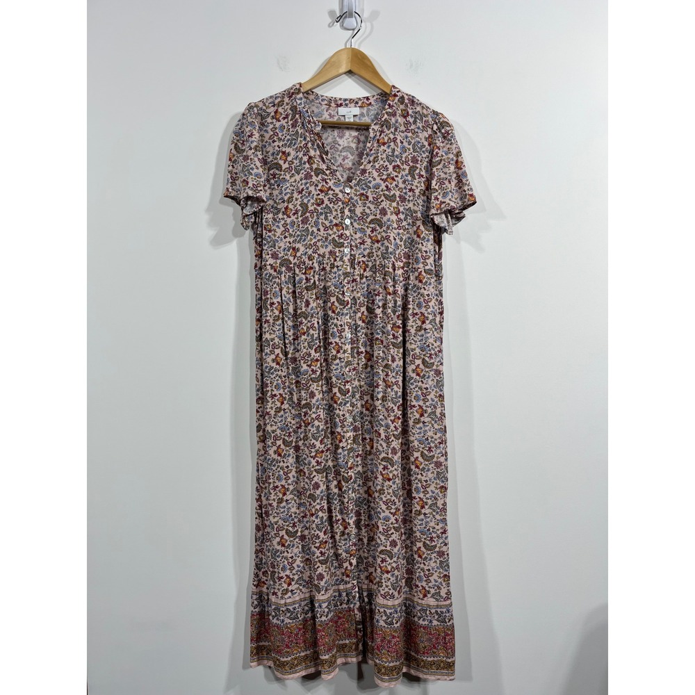 J. Jill Floral Maxi‎ Dress Button Front Petite Small Feminine Resort Boho Modest